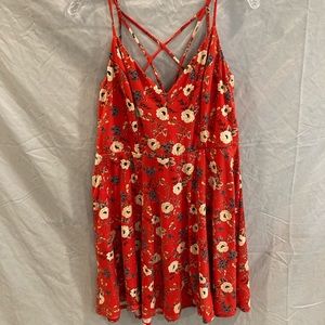 Red floral dress with cross straps on back